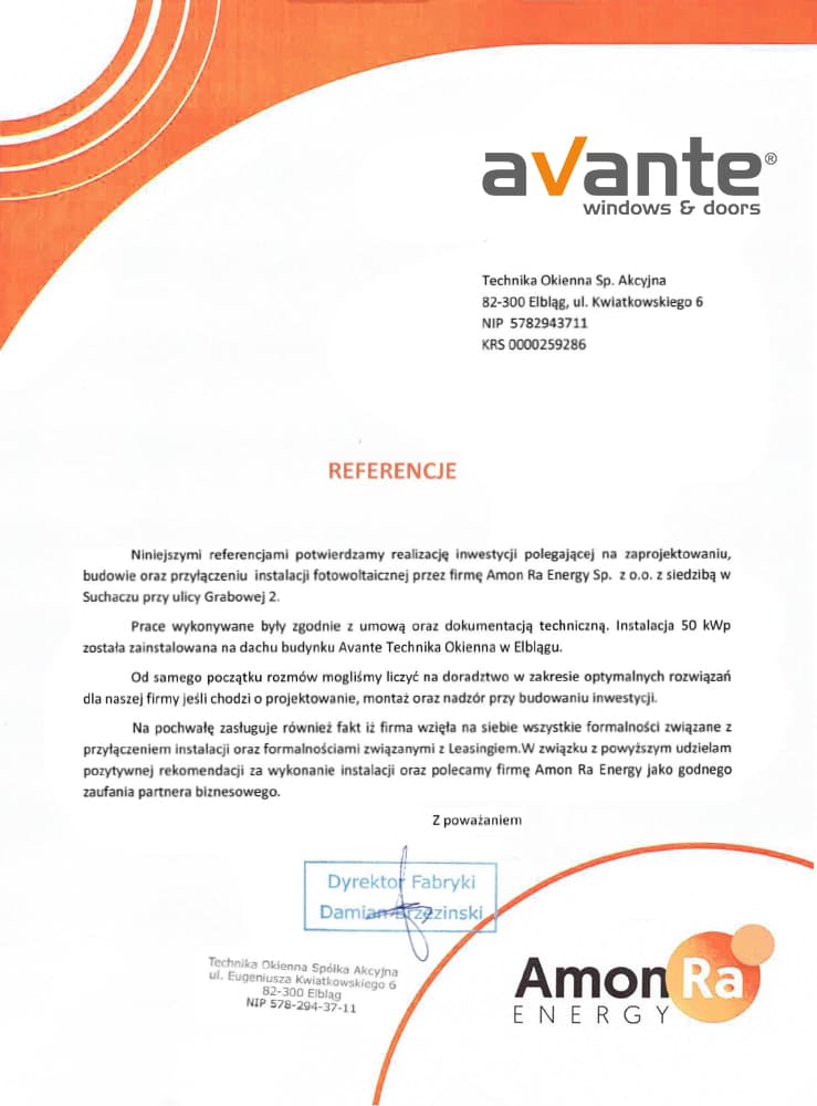 List referencyjny — Avante