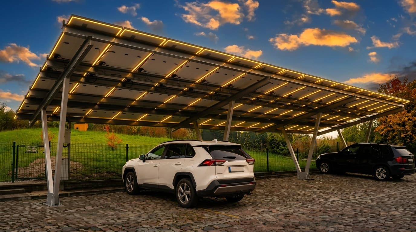 Carport fotowoltaiczny — parking, który produkuje prąd